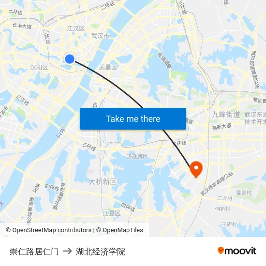 崇仁路居仁门 to 湖北经济学院 map