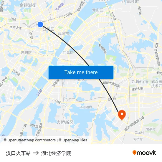 汉口火车站 to 湖北经济学院 map