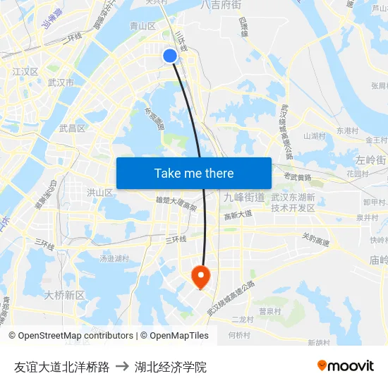 友谊大道北洋桥路 to 湖北经济学院 map