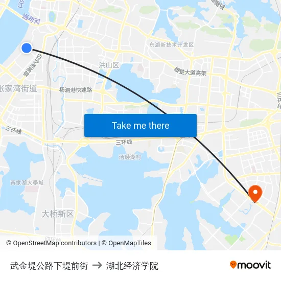 武金堤公路下堤前街 to 湖北经济学院 map