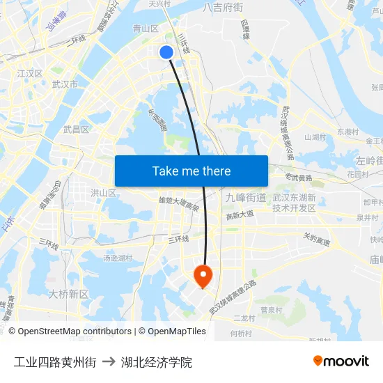 工业四路黄州街 to 湖北经济学院 map