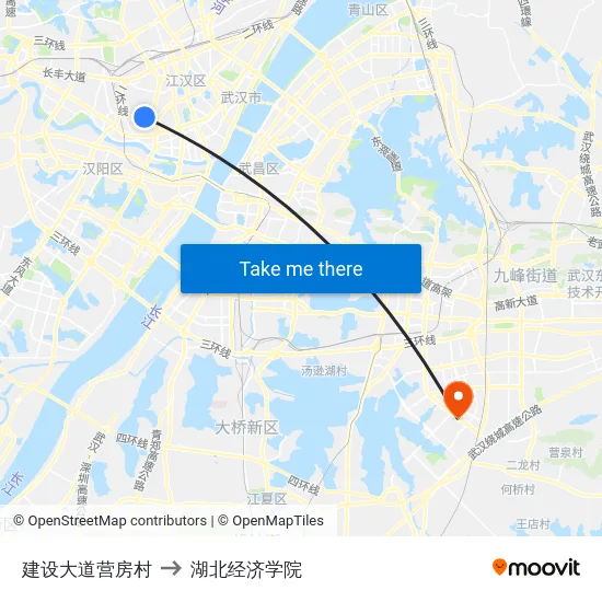 建设大道营房村 to 湖北经济学院 map