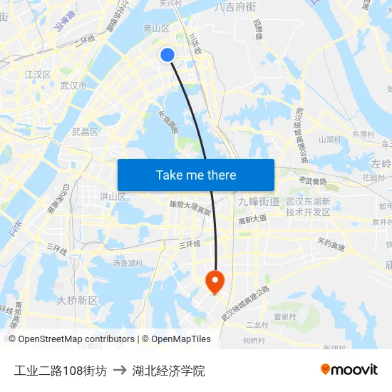 工业二路108街坊 to 湖北经济学院 map