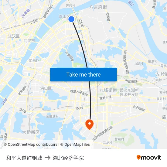 和平大道红钢城 to 湖北经济学院 map