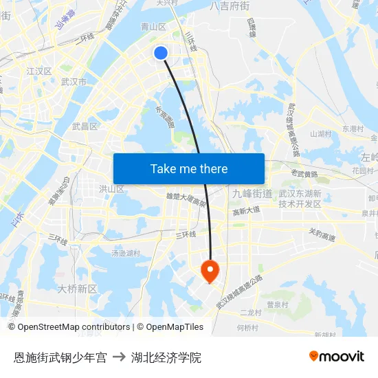 恩施街武钢少年宫 to 湖北经济学院 map
