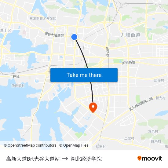 高新大道Brt光谷大道站 to 湖北经济学院 map