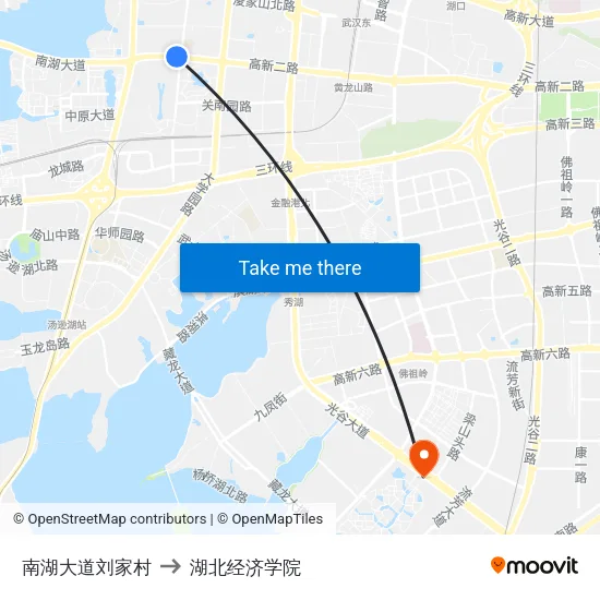 南湖大道刘家村 to 湖北经济学院 map
