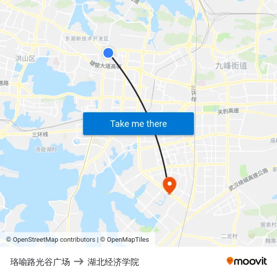珞喻路光谷广场 to 湖北经济学院 map
