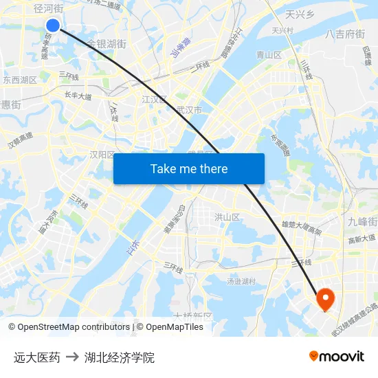 远大医药 to 湖北经济学院 map