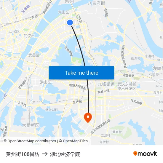 黄州街108街坊 to 湖北经济学院 map
