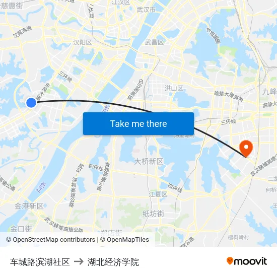 车城路滨湖社区 to 湖北经济学院 map