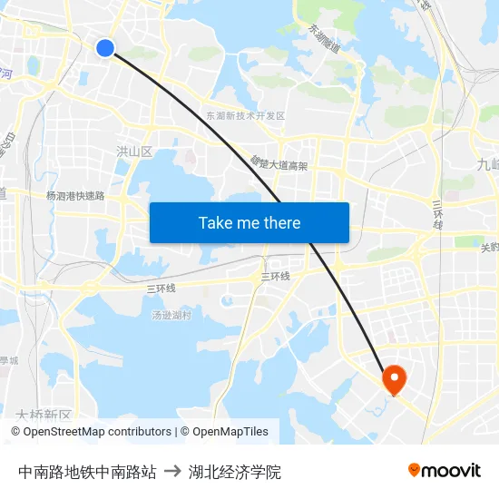中南路地铁中南路站 to 湖北经济学院 map