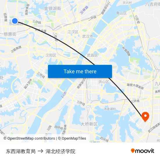 东西湖教育局 to 湖北经济学院 map