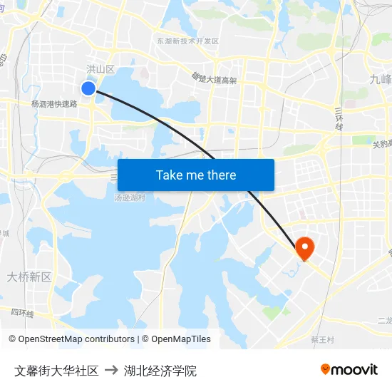 文馨街大华社区 to 湖北经济学院 map
