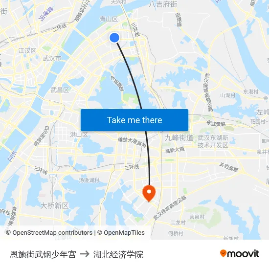 恩施街武钢少年宫 to 湖北经济学院 map