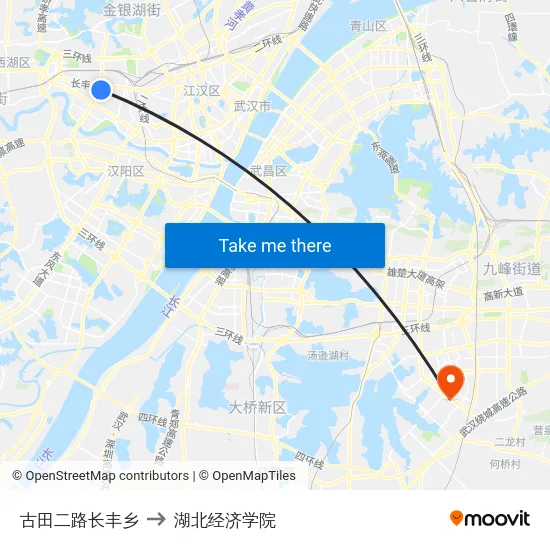 古田二路长丰乡 to 湖北经济学院 map