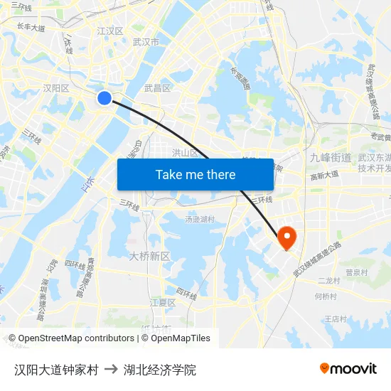 汉阳大道钟家村 to 湖北经济学院 map