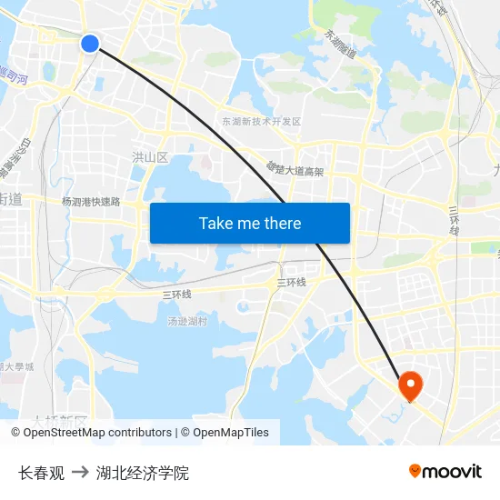 长春观 to 湖北经济学院 map