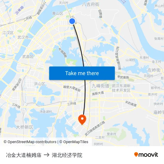 冶金大道楠姆庙 to 湖北经济学院 map
