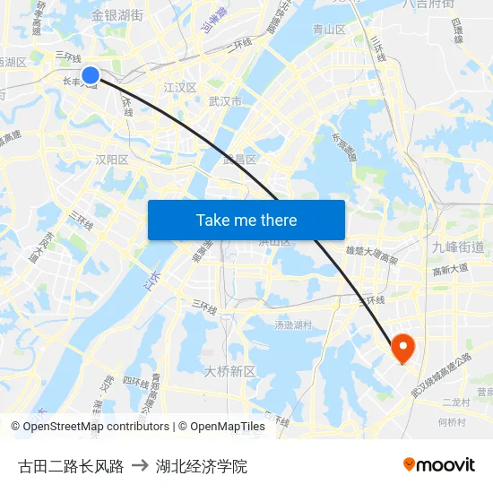 古田二路长风路 to 湖北经济学院 map