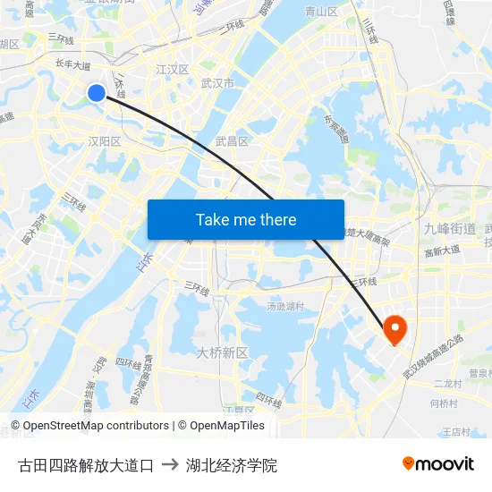 古田四路解放大道口 to 湖北经济学院 map
