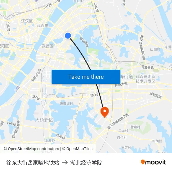 徐东大街岳家嘴地铁站 to 湖北经济学院 map