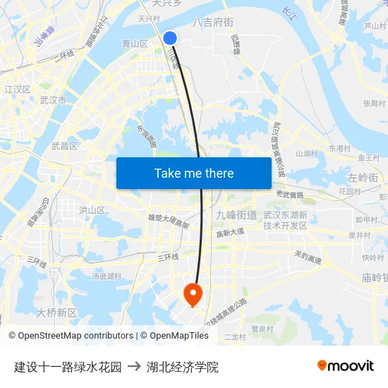 建设十一路绿水花园 to 湖北经济学院 map