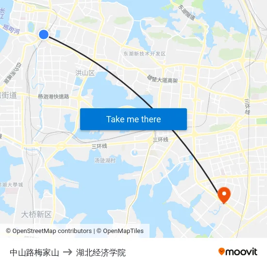 中山路梅家山 to 湖北经济学院 map