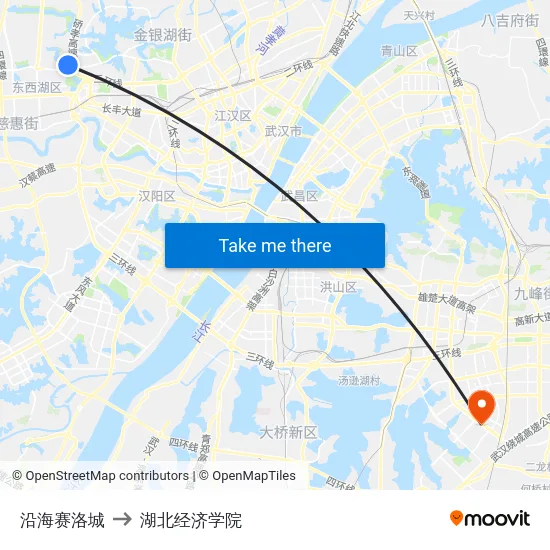 沿海赛洛城 to 湖北经济学院 map
