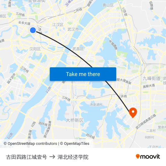 古田四路江城壹号 to 湖北经济学院 map