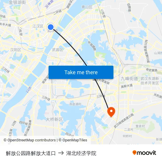 解放公园路解放大道口 to 湖北经济学院 map