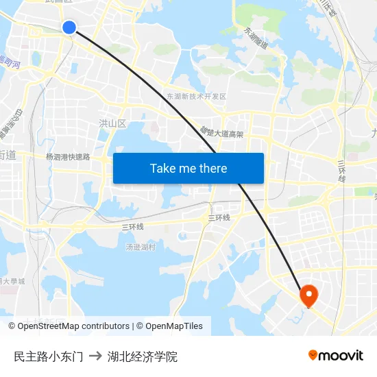 民主路小东门 to 湖北经济学院 map