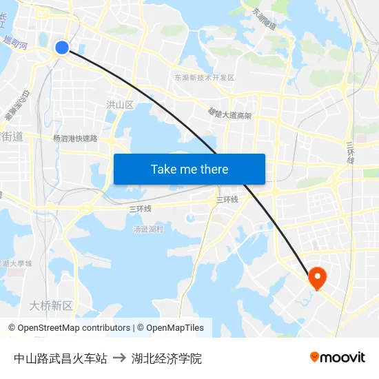 中山路武昌火车站 to 湖北经济学院 map