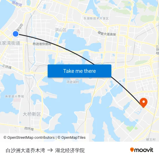 白沙洲大道乔木湾 to 湖北经济学院 map