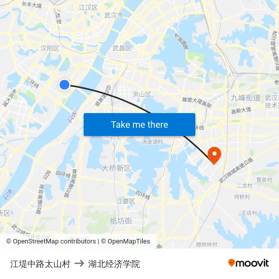 江堤中路太山村 to 湖北经济学院 map