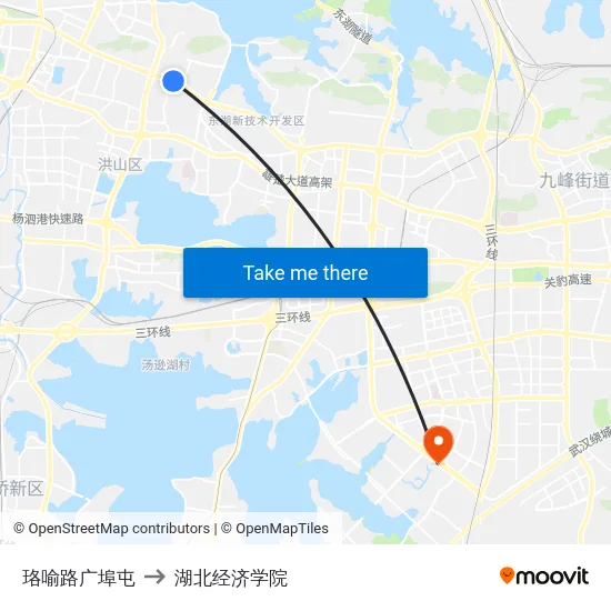 珞喻路广埠屯 to 湖北经济学院 map