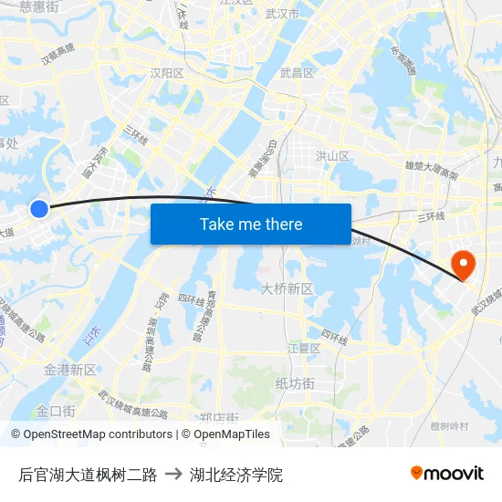 后官湖大道枫树二路 to 湖北经济学院 map