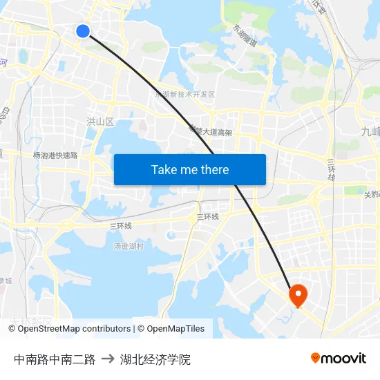 中南路中南二路 to 湖北经济学院 map