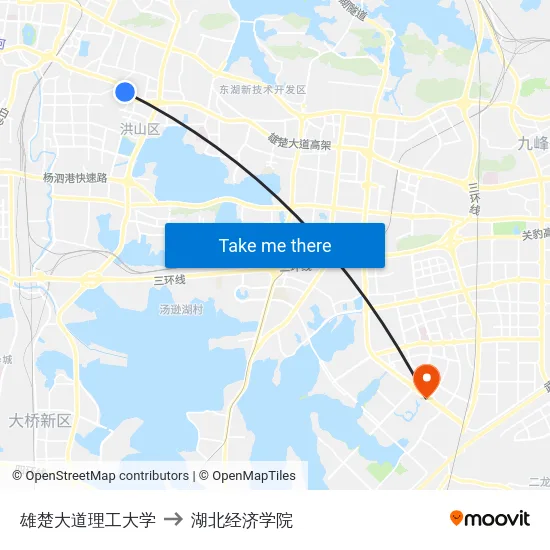雄楚大道理工大学 to 湖北经济学院 map
