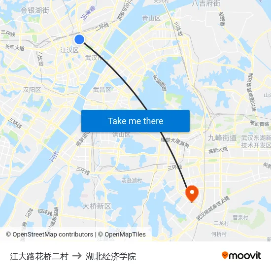 江大路花桥二村 to 湖北经济学院 map