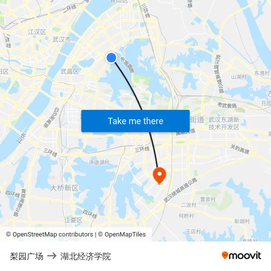 梨园广场 to 湖北经济学院 map