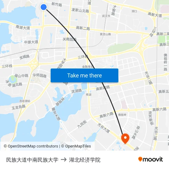 民族大道中南民族大学 to 湖北经济学院 map