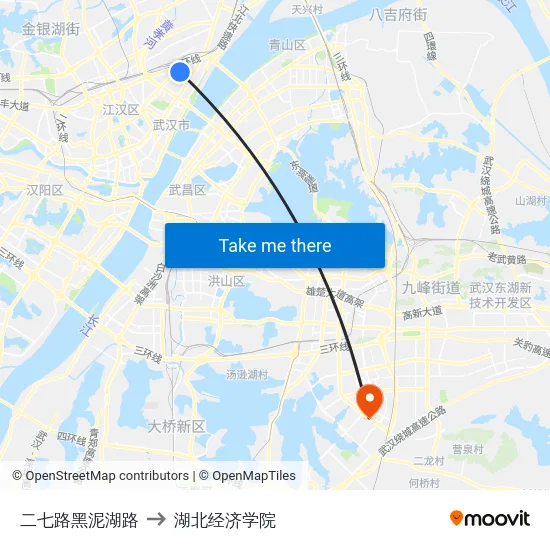 二七路黑泥湖路 to 湖北经济学院 map