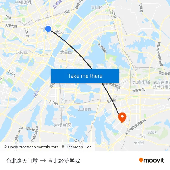 台北路天门墩 to 湖北经济学院 map
