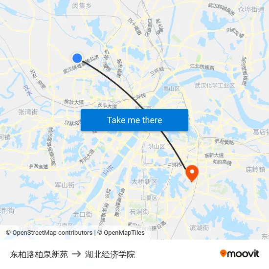 东柏路柏泉新苑 to 湖北经济学院 map