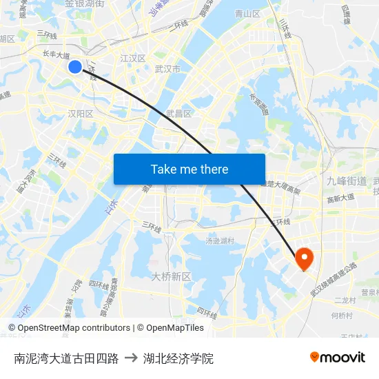 南泥湾大道古田四路 to 湖北经济学院 map