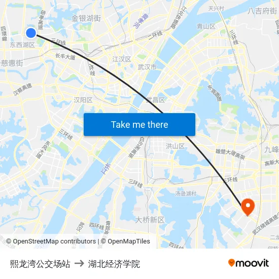 熙龙湾公交场站 to 湖北经济学院 map