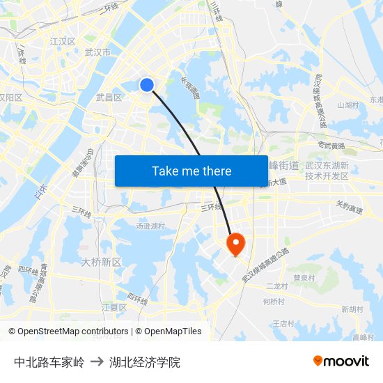 中北路车家岭 to 湖北经济学院 map