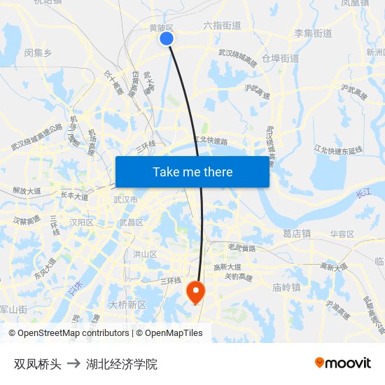 双凤桥头 to 湖北经济学院 map