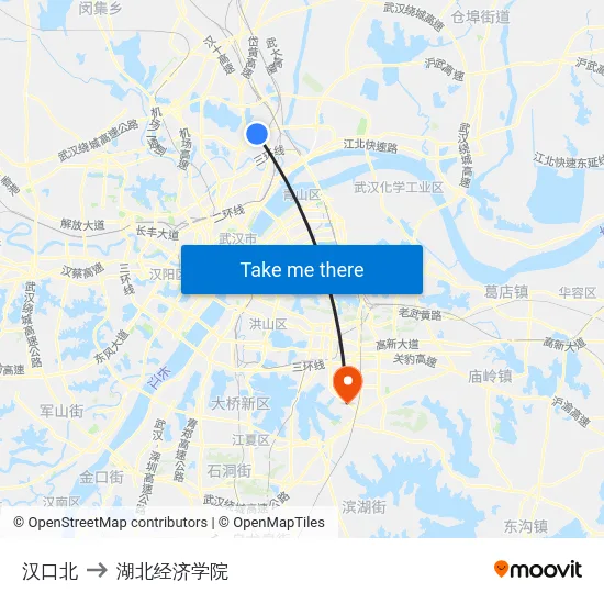 汉口北 to 湖北经济学院 map